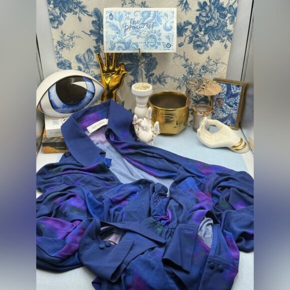 🆕 RAT & BOA 🧿 NWOT Volana Blue and Purple Floral Printed Cowl Neck Mini, Sz XL - Picture 12 of 15